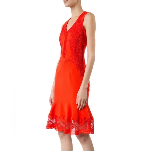 Jonathan Simkhai Red V-neck Sleeveless Lace Appliqué
Crepe Cocktail Dress sz 4 - Picture 6 of 13